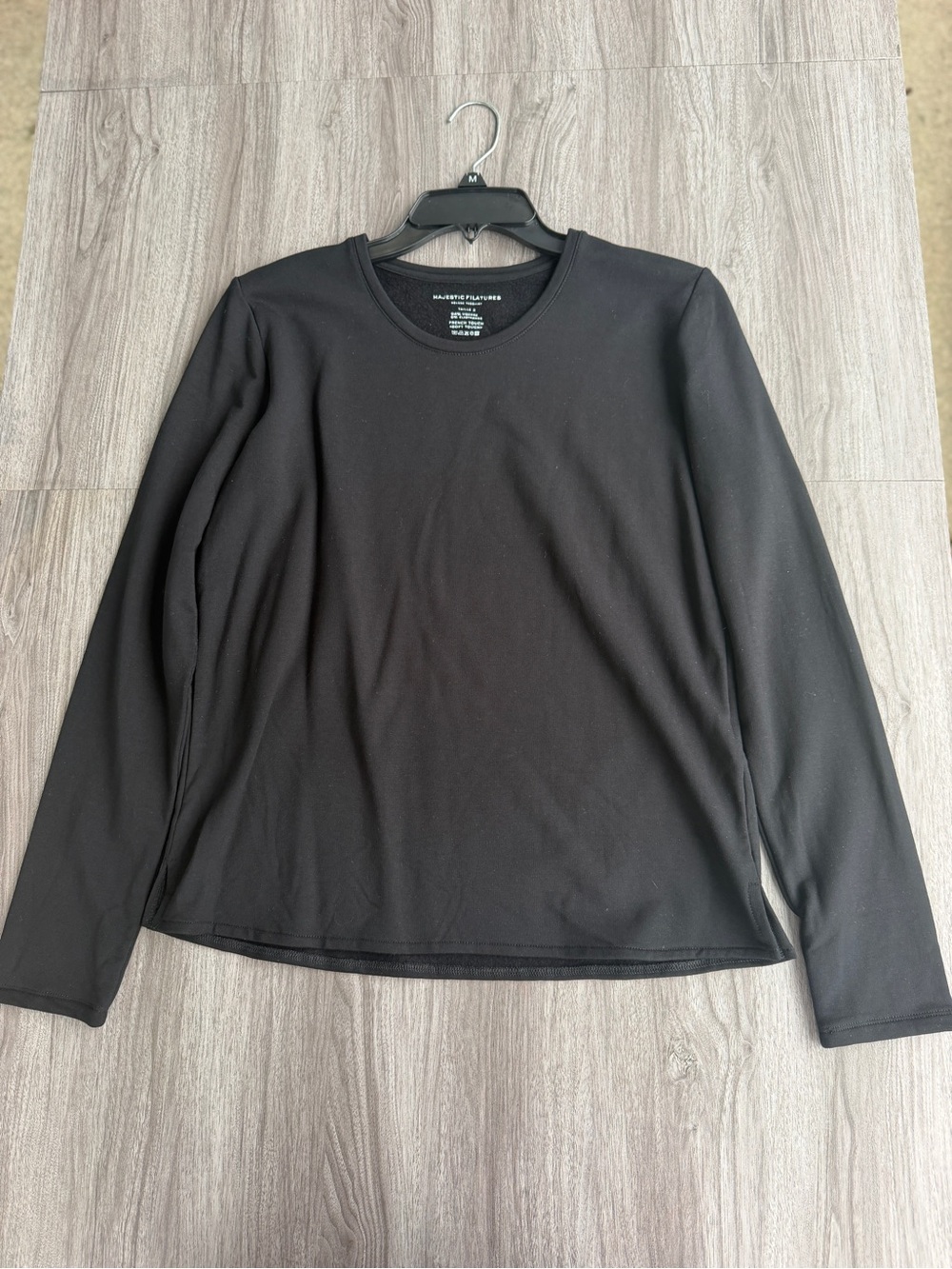 Majestic Filatures Size 2/M Black French Soft Touch Viscose Long Sleeve Tee Top